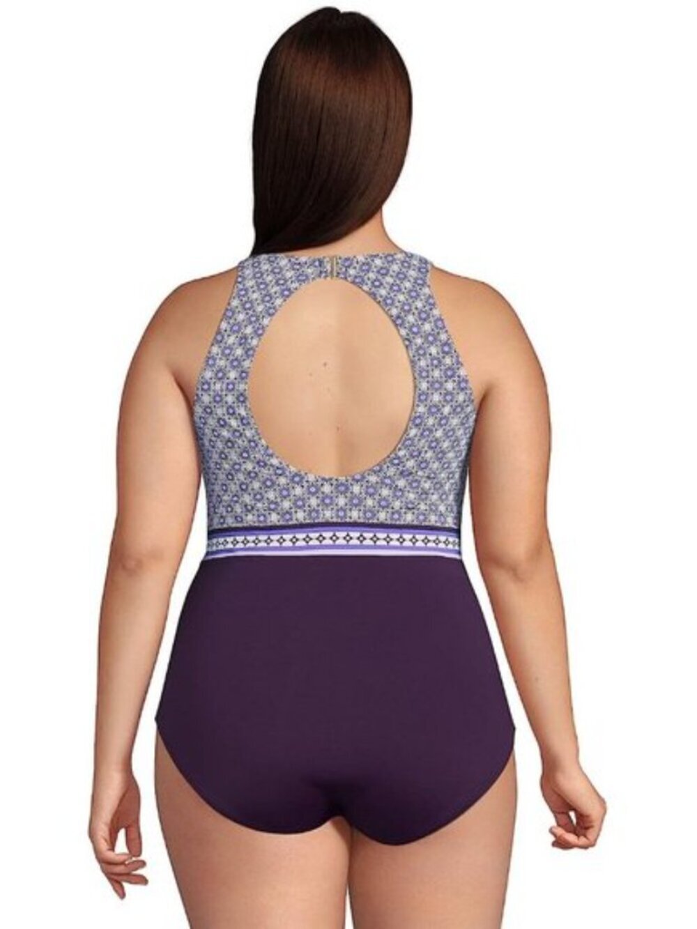 Land's End Women's Size L Tugless High Neck Portrait Back One Piece Swimsuit NEW - Picture 3 of 10